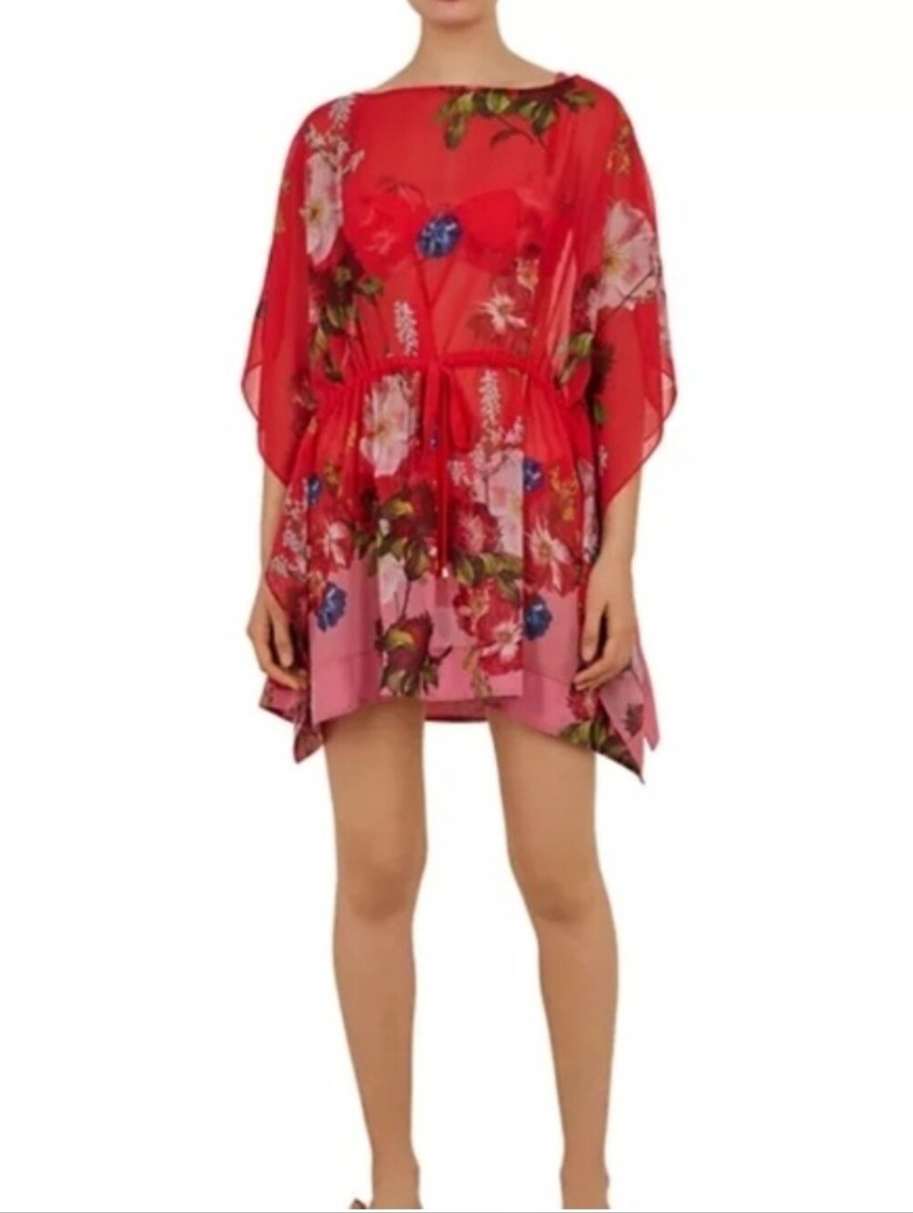 Red Floral Chiffon Cover Up L Ted BAKER LONDON